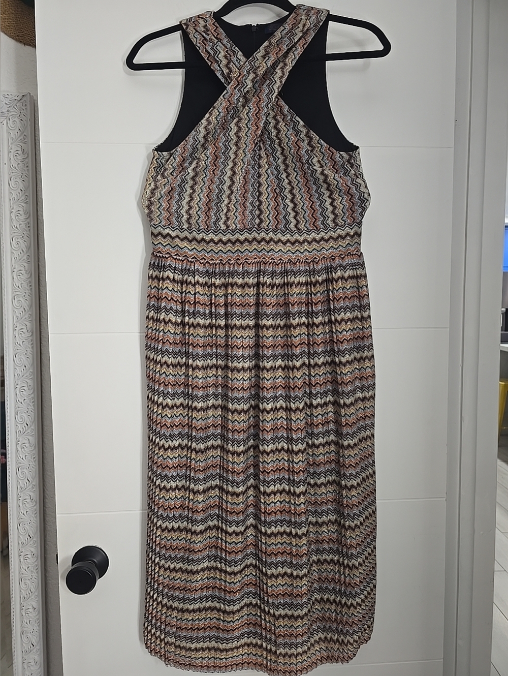RACHEL RACHEL ROY Metallic Zig Zag Pleated Halter Dress Multi-Color Med M